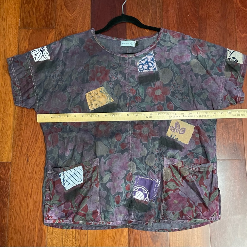 Water Lily Floral Patchwork Top Blouse Asian Art to Wear Whimsy Women's Sz S B28 - Picture 8 of 11